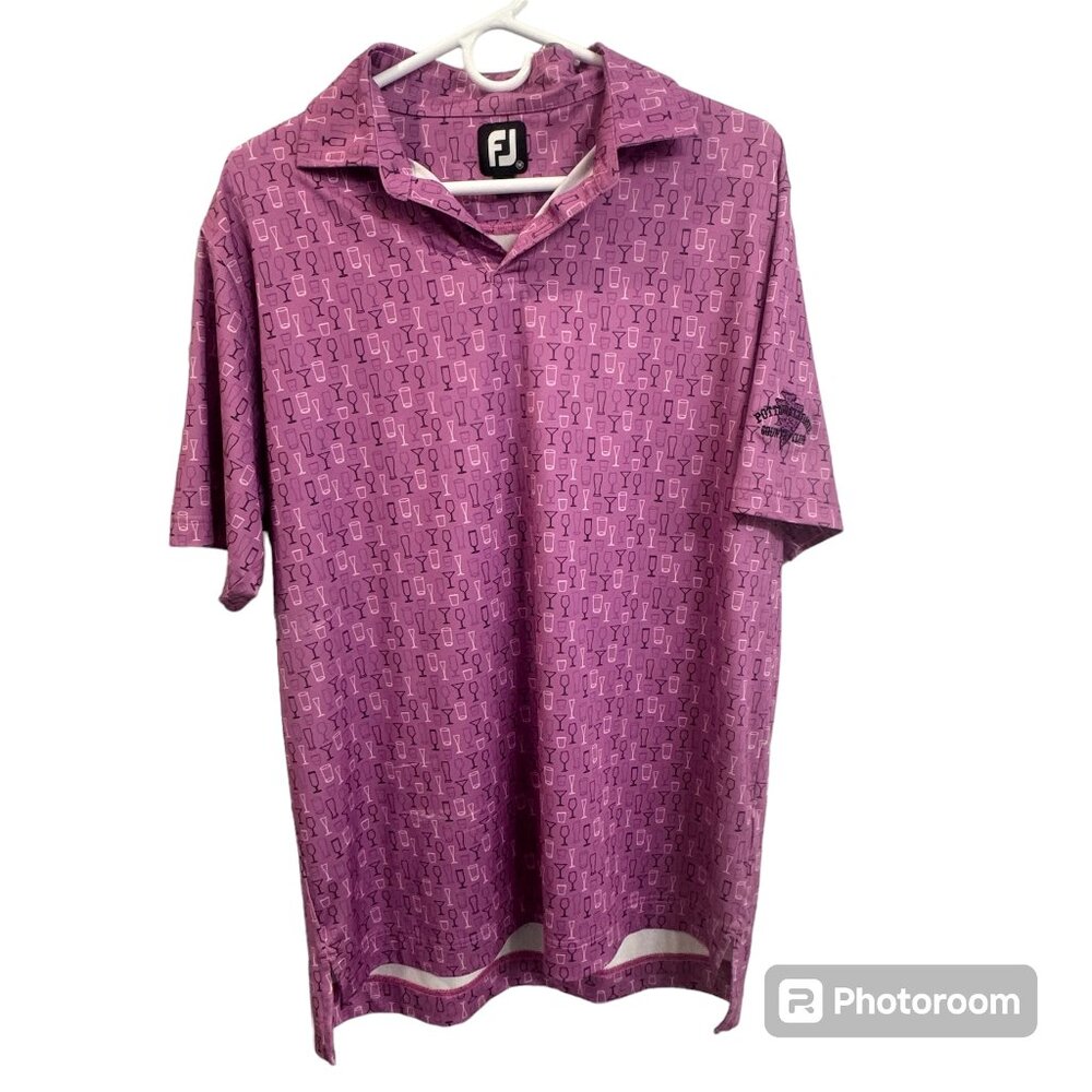 FootJoy Golf Glass Print Lisle Self Collar Polo, Pink, M
